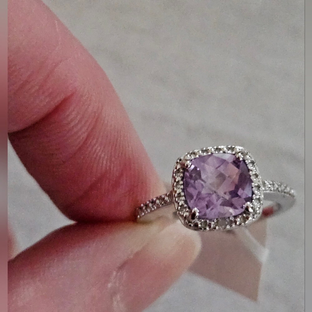 1.25CT Square Cushion Amethyst sterling silver ring